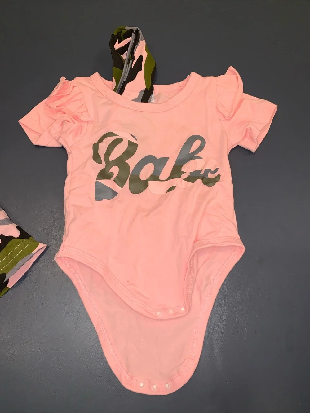 Pink Baby Bodysuit & Pink/Green Camo Skirt Set